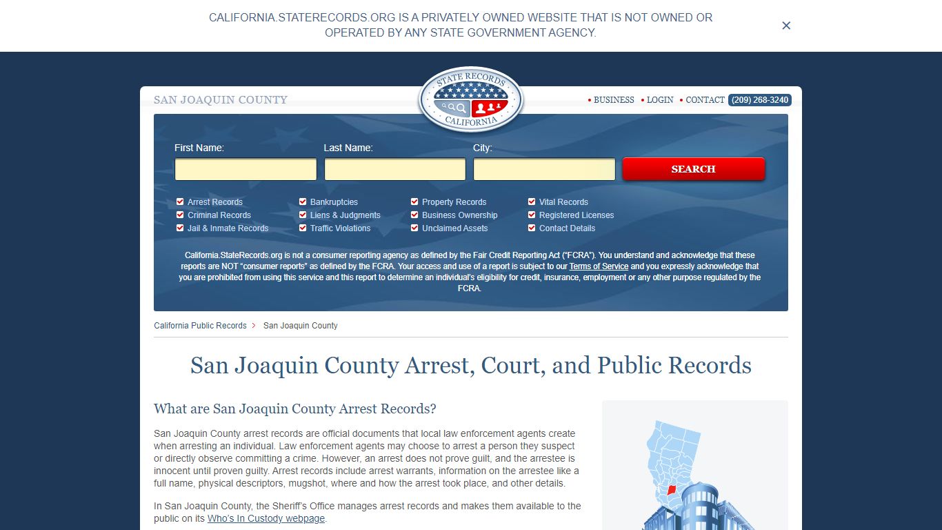 San Joaquin County Arrest, Court, and Public Records